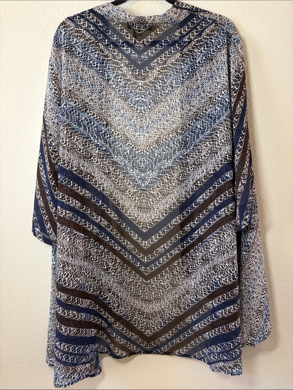 Blue & Brown Open-Front Printed Women's Kimono - Picture 5 of 5